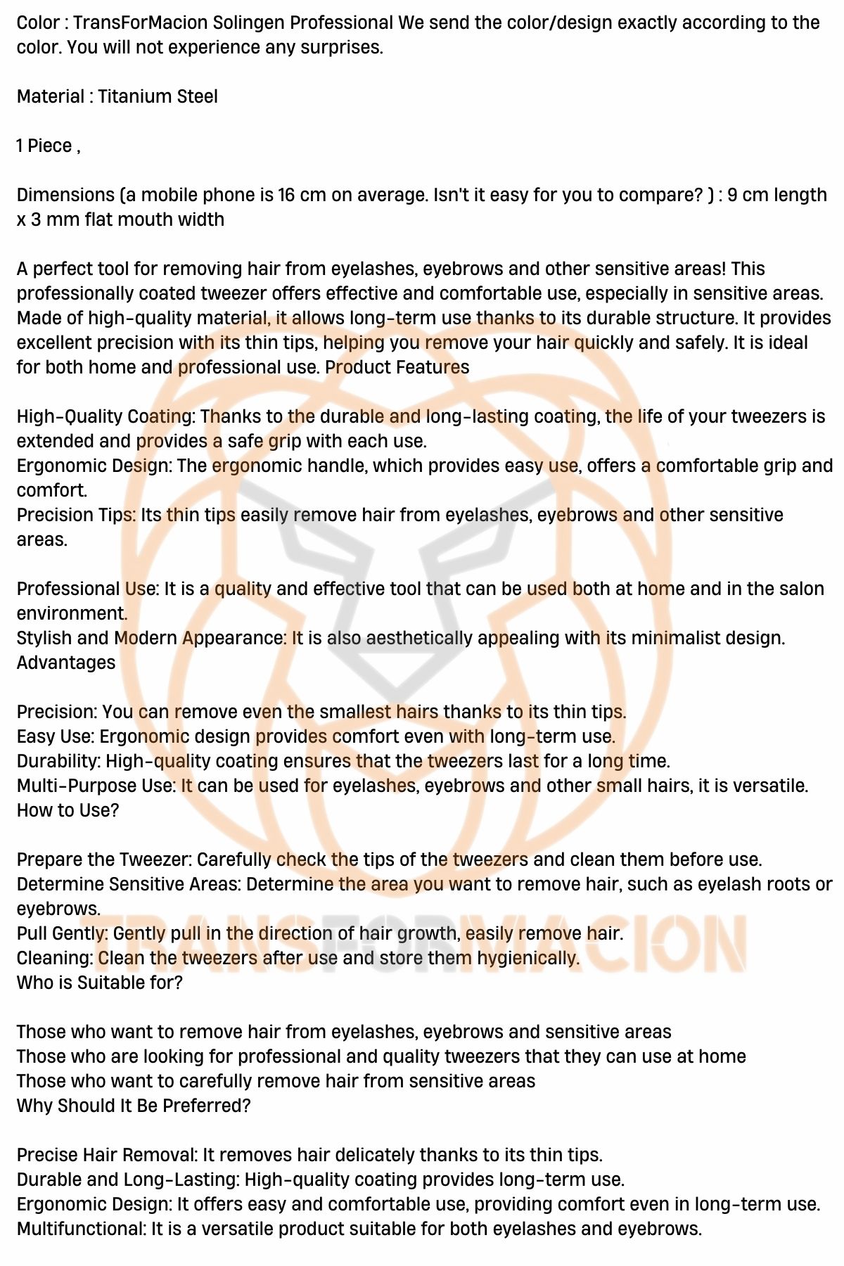 TransForMacion 3 mm İnce Uçlu Cımbız Titanyum Çelik Solingen Professional 721243