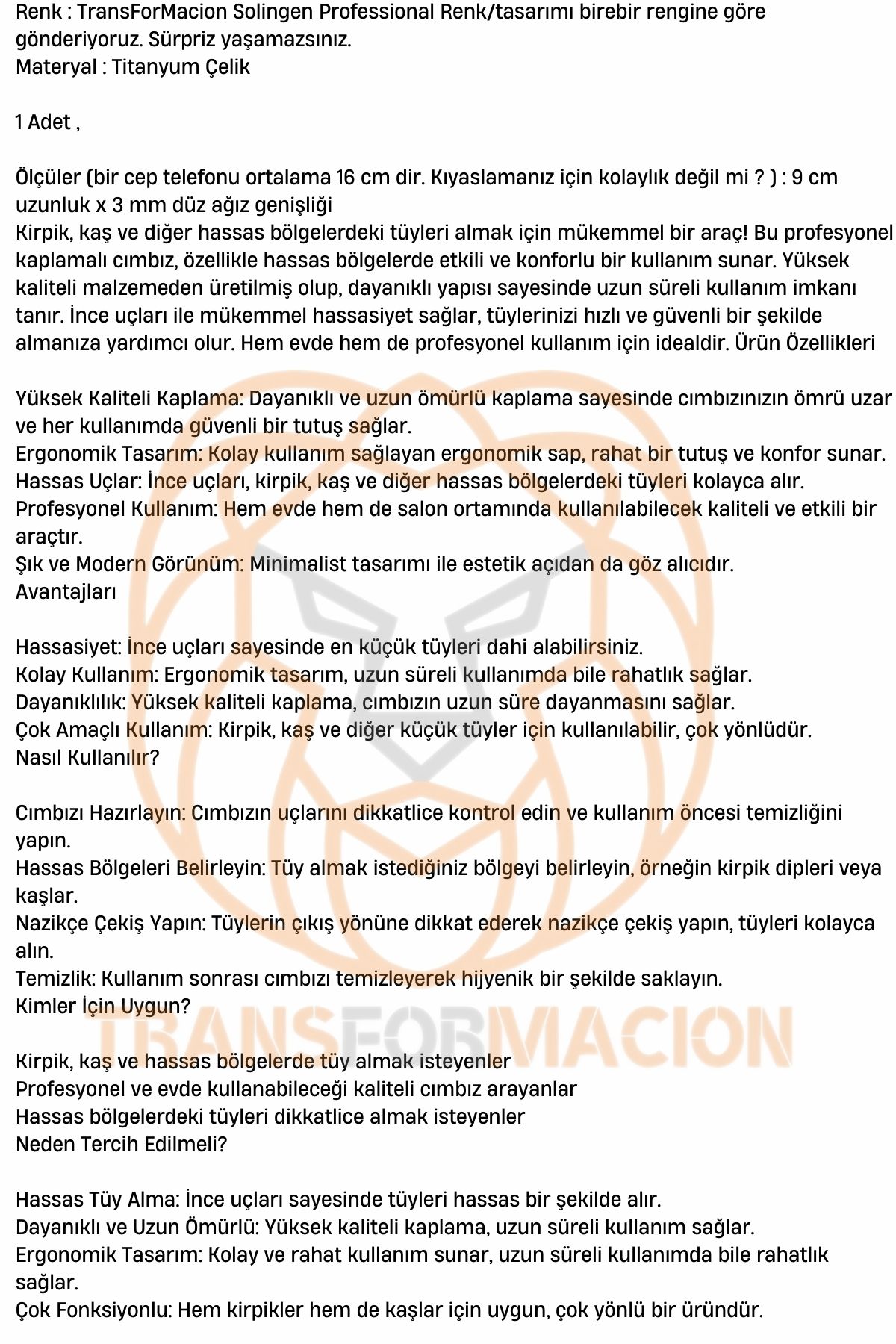 TransForMacion 3 mm İnce Uçlu Cımbız Titanyum Çelik Solingen Professional 721243