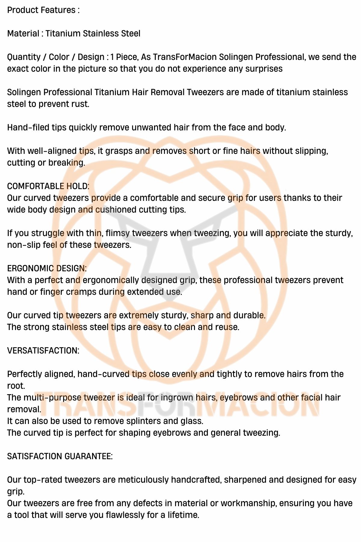 TransForMacion Titanyum Çelik Cımbız Kaş Alma Cımbızı Tüy Alma Cımbızı Solingen Professional  721244	