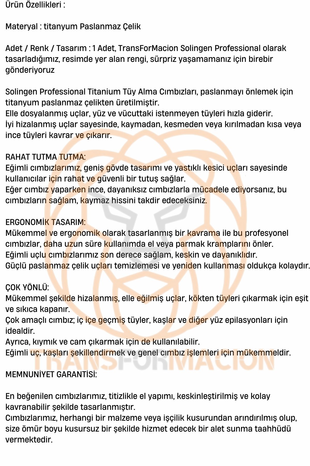 TransForMacion Titanyum Çelik Cımbız Kaş Alma Cımbızı Tüy Alma Cımbızı Solingen Professional  721244	