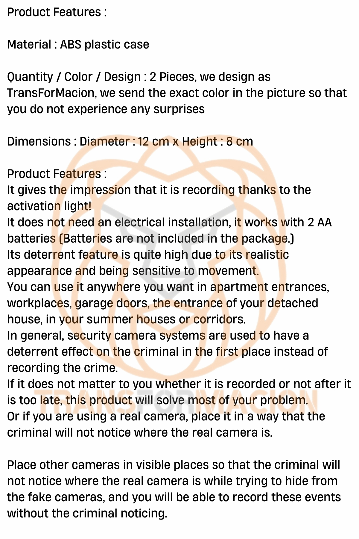 TransForMacion Caydırıcı Kamera Aktivasyon Işıklı 2 ADET 721251