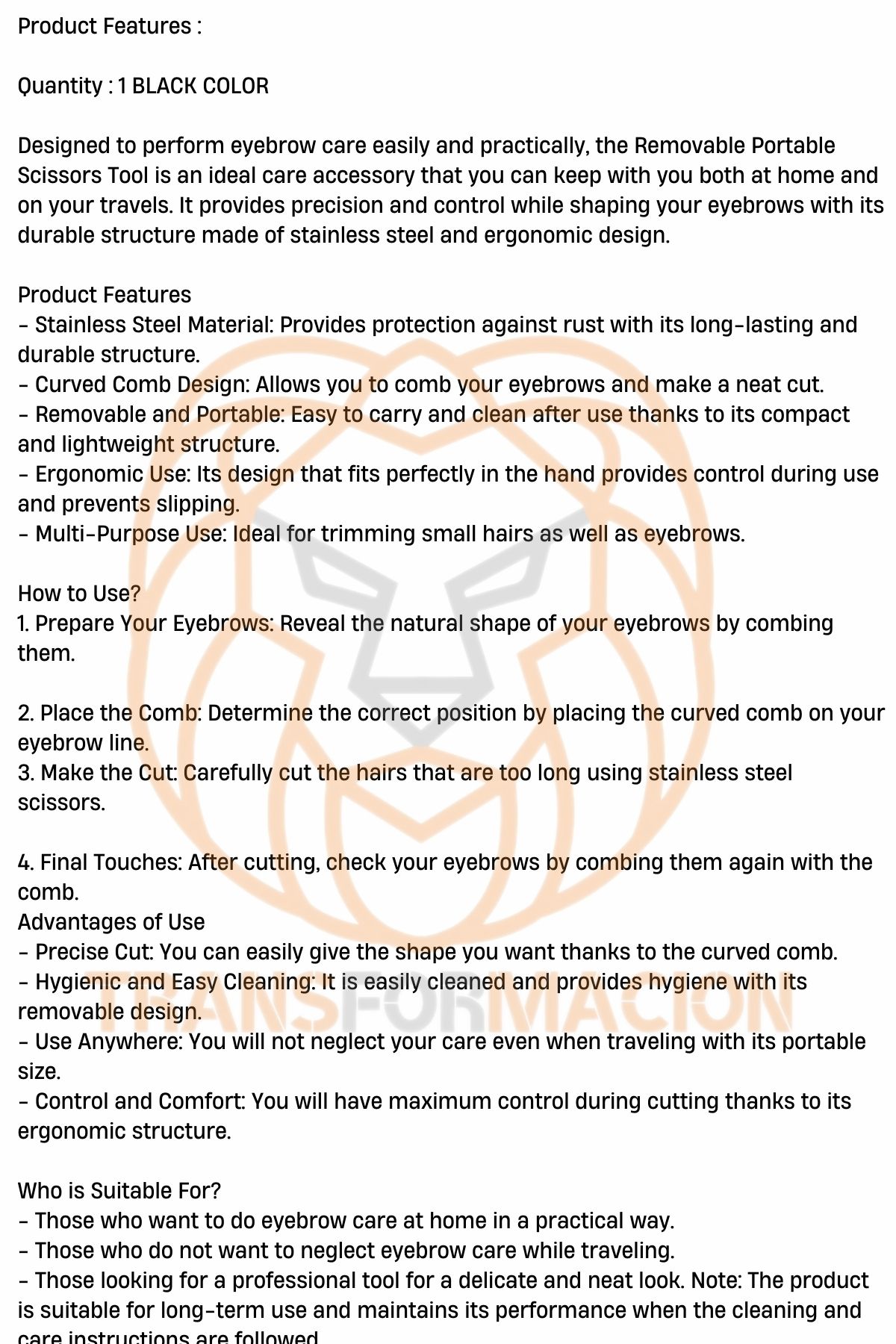 TransForMacion Erkek Taraklı Kaş Makası Kaş Düzeltme Bakım Makası 721255