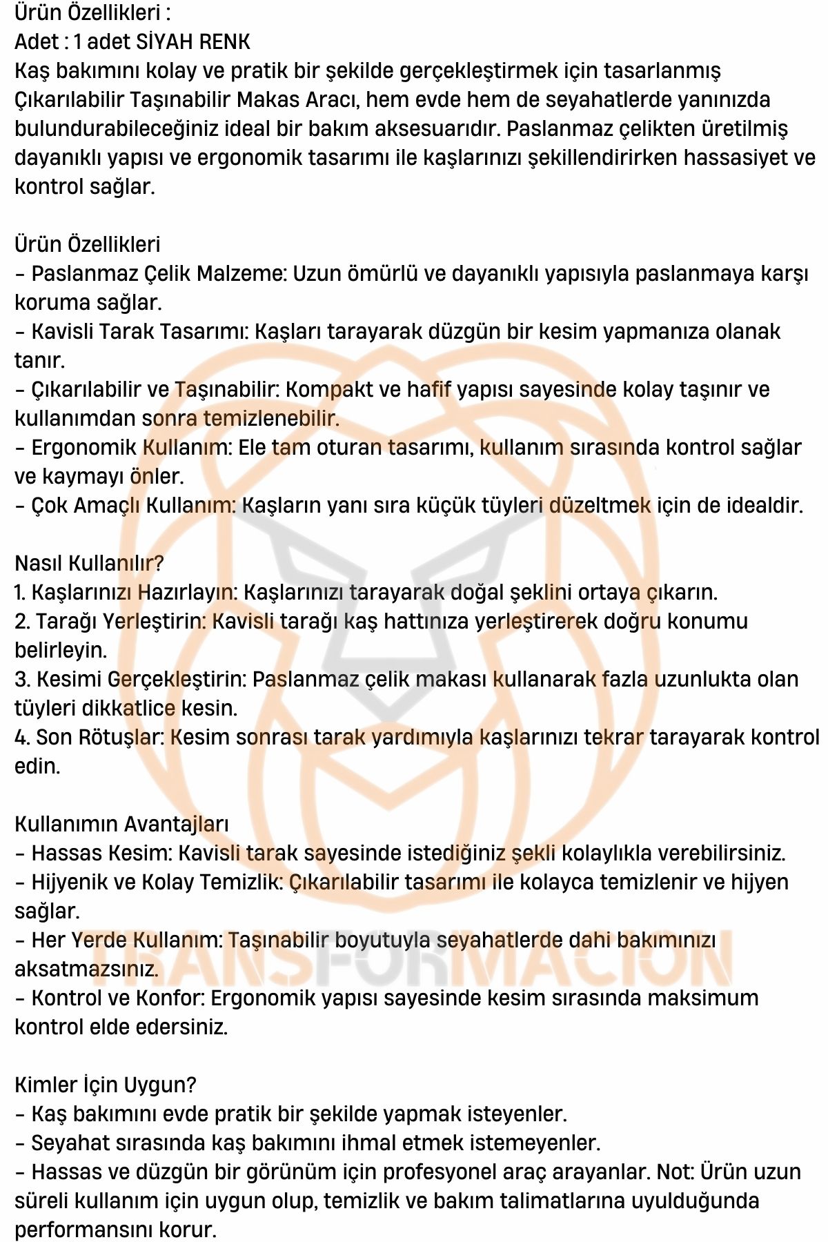 TransForMacion Erkek Taraklı Kaş Makası Kaş Düzeltme Bakım Makası 721255