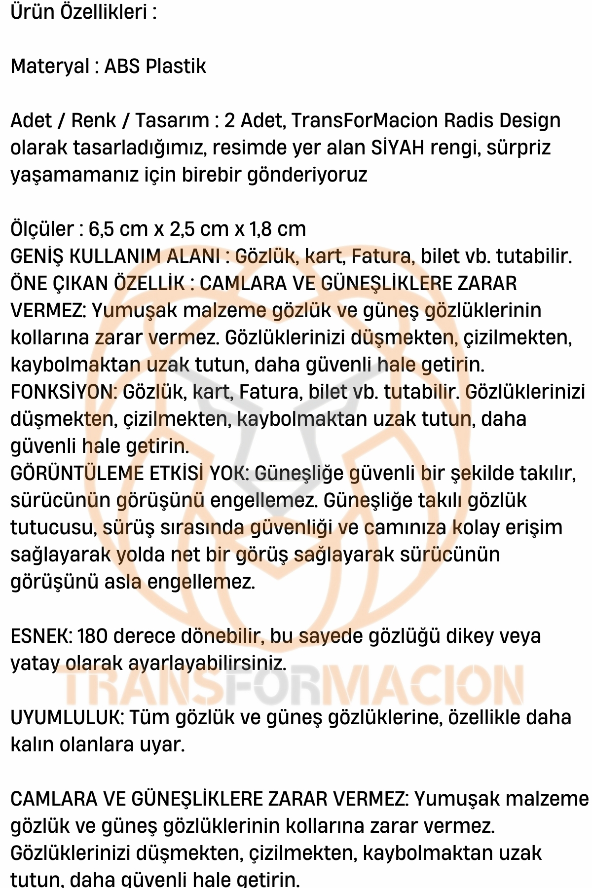 Araç Gözlük Tutucu Güneşliğe Uygun Mini 2 ADET 721257 