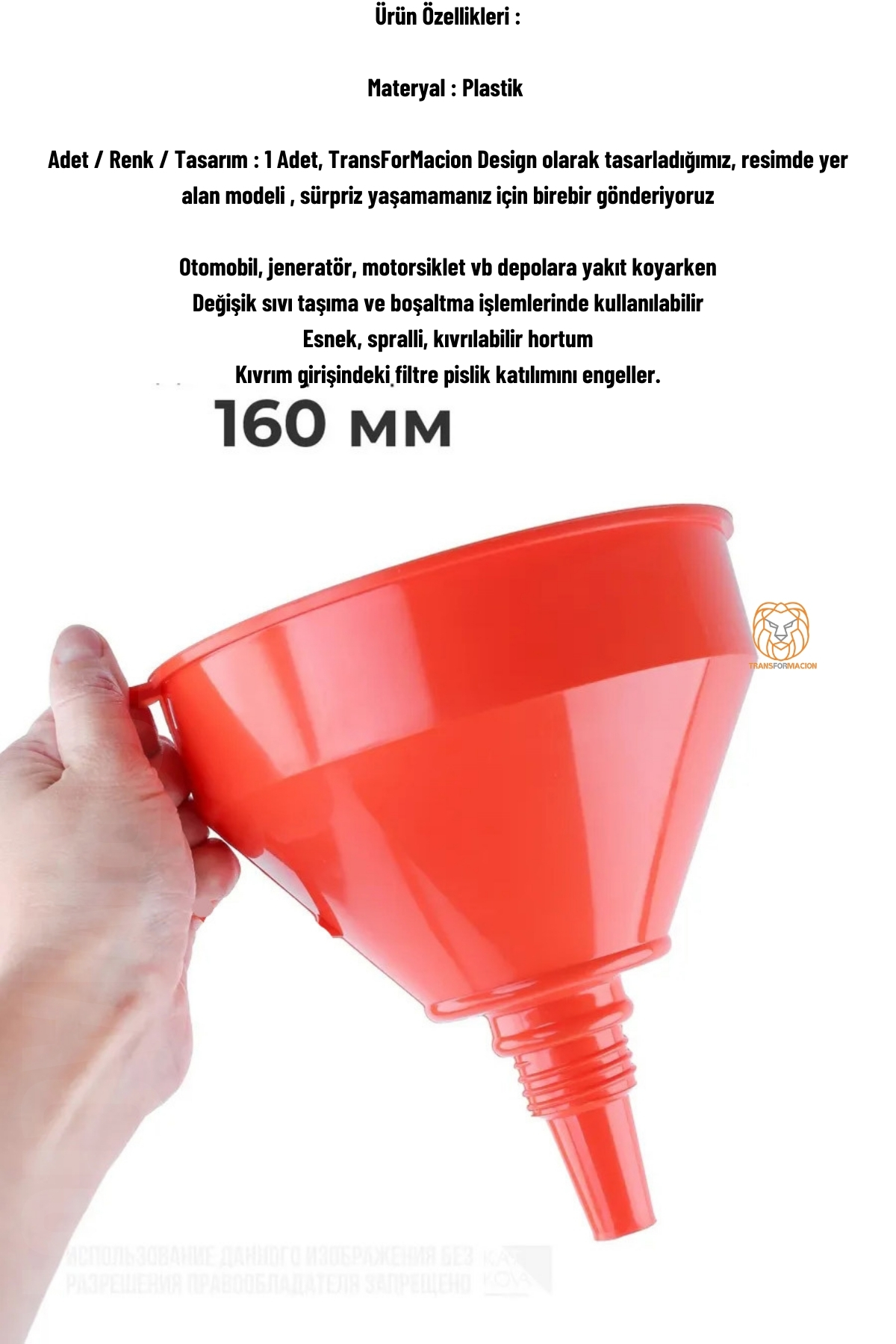 TransForMacion 16 Cm Çap Büyük Huni Süzgeçli Yakıt Yağ Hunisi Jeneratör Hunisi 721260
