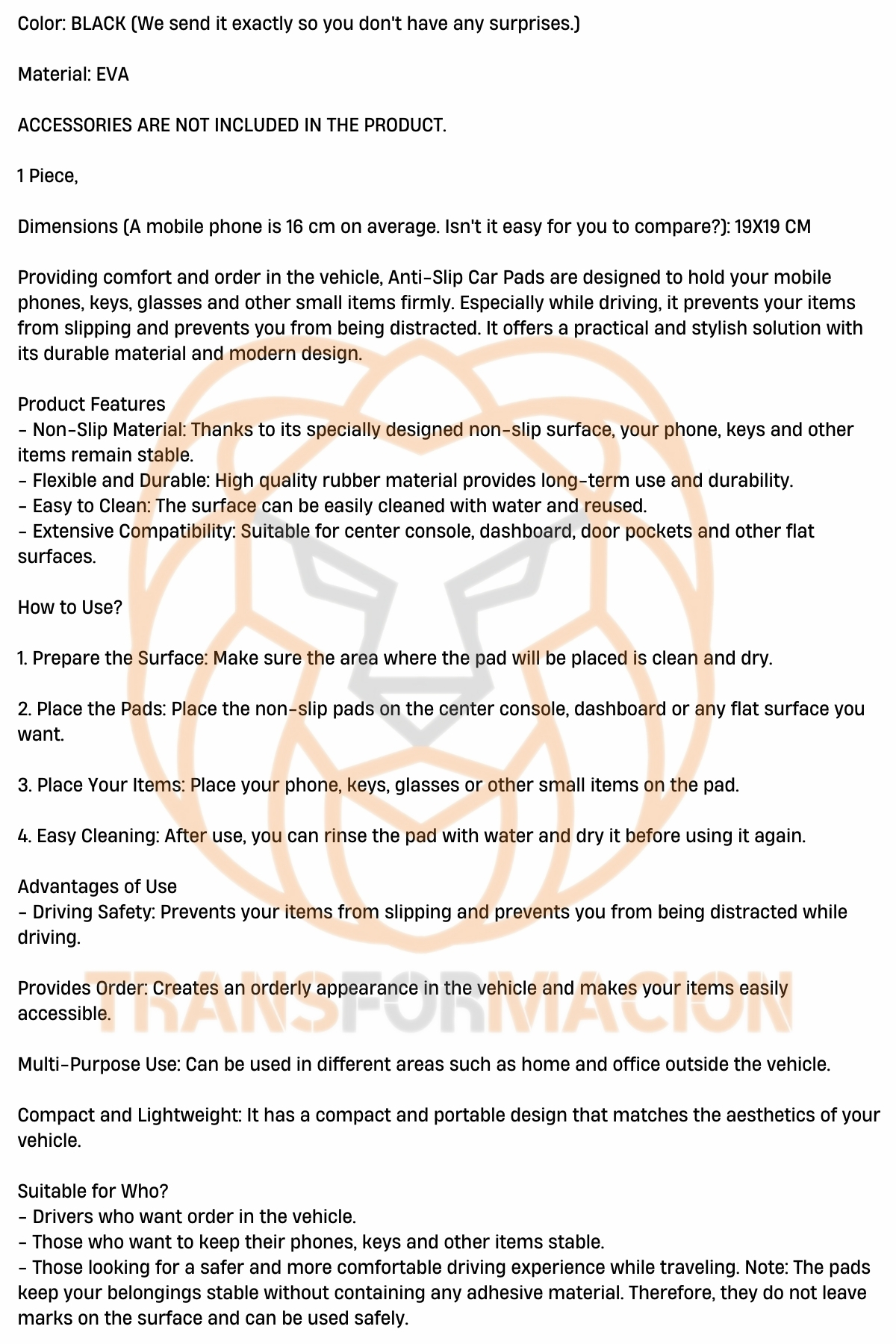 TransForMacion Araç Torpido Üzerine Kaydırmaz Ped 721262