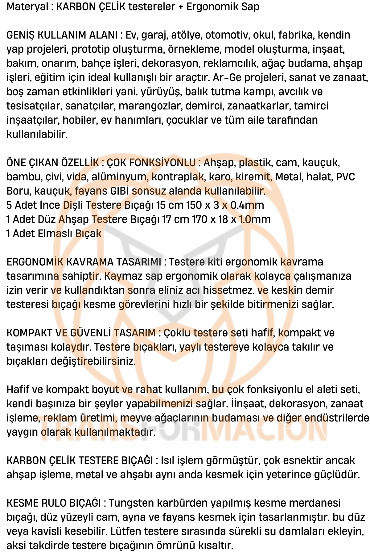 Testere Seti 8 in 1 8 Fonksiyonlu Karbon Çelik 721267	