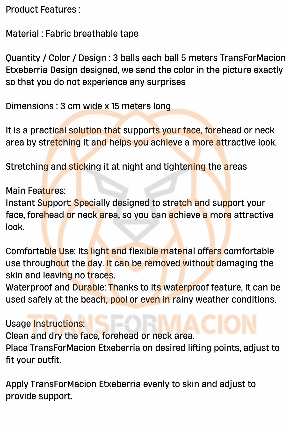 TransForMacion Vücut Gerdirici Sarkma Gizleyici Bant 15 METRE 721276