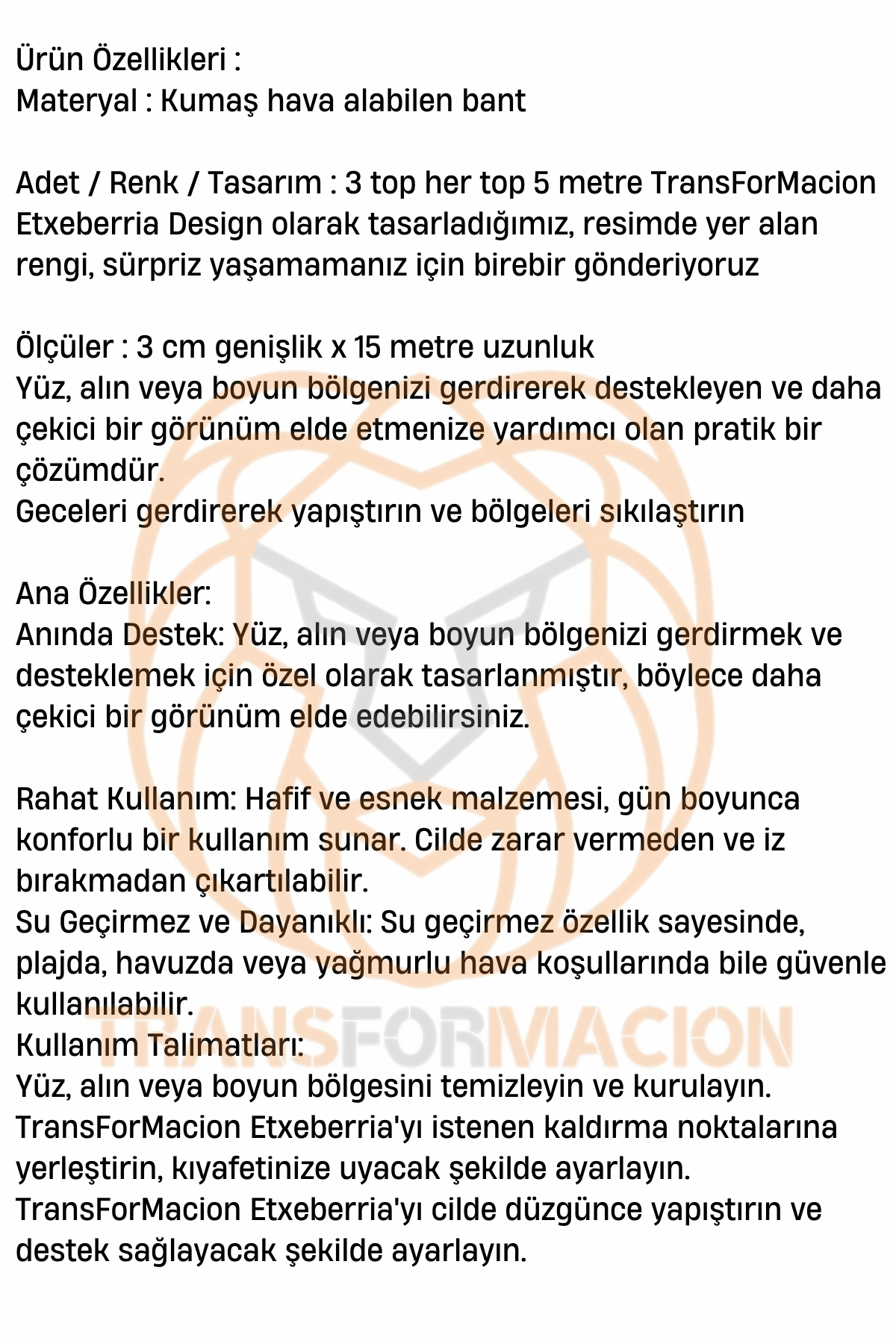 TransForMacion Vücut Gerdirici Sarkma Gizleyici Bant 15 METRE 721276