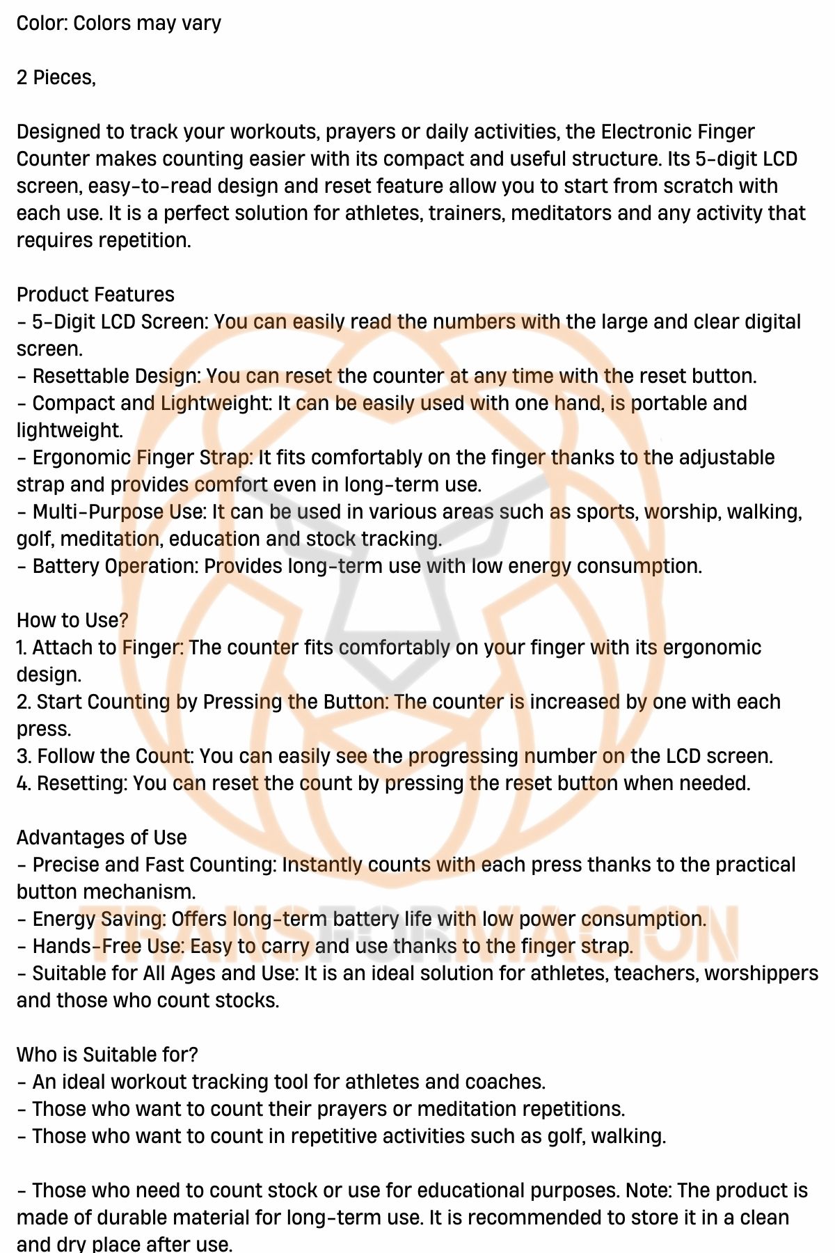 Zikirmatik Dijital Parmak Sayacı Sıfırlanabilir 5 Haneli LCD Ekran 2 ADET 721281