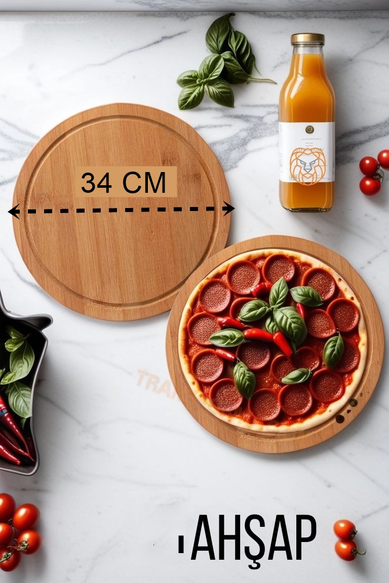 TransForMacion Ahşap Pizza Lahmacun Pide Sunum ve Kesim Tahtası 34 cm 2 ADET 721285