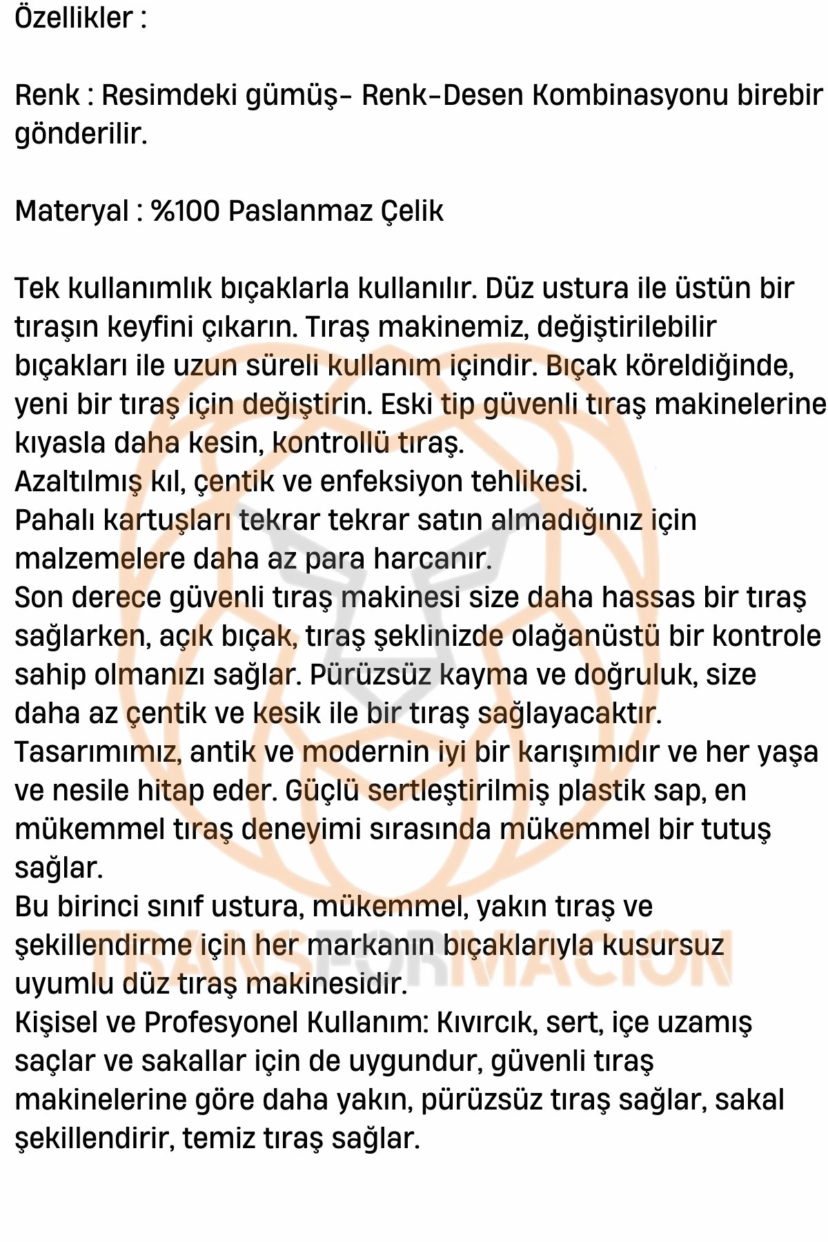 Paslanmaz Çelik Ustura Türk Modeli 721293