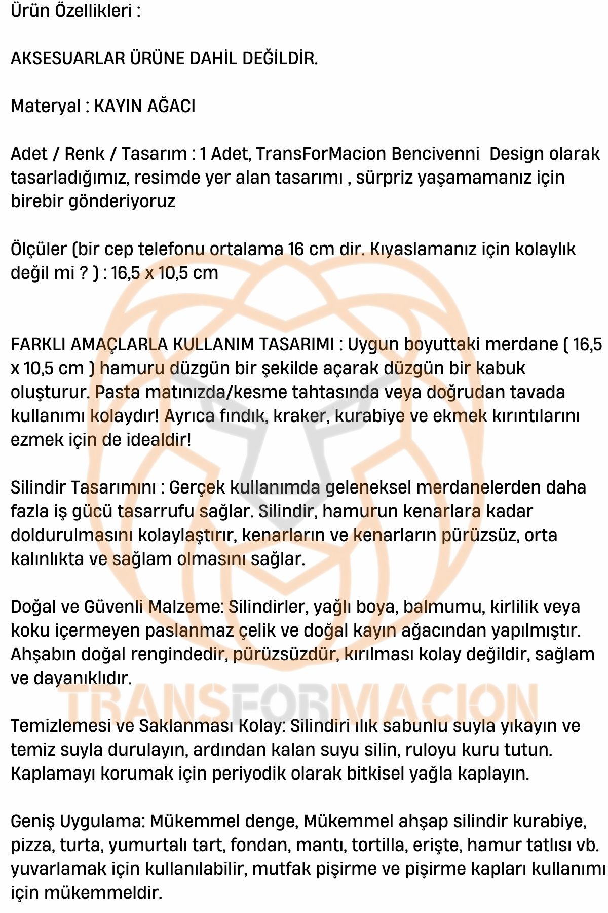 TransForMacion Pratik Merdane Ahşap Ergonımik Oklava 721294