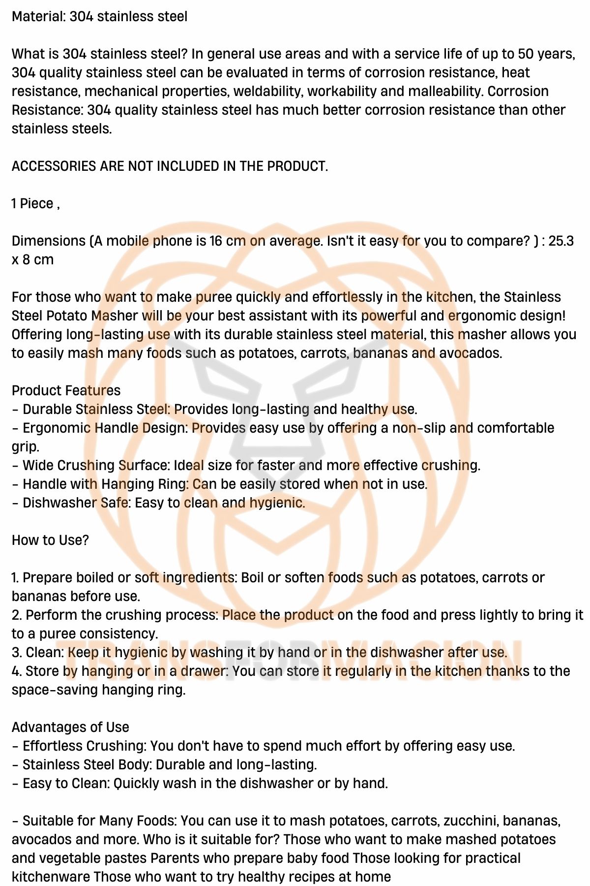 TransForMacion Patates Ezici  304 Paslanmaz Çelik Havuç Muz Avokado Ezici 721297