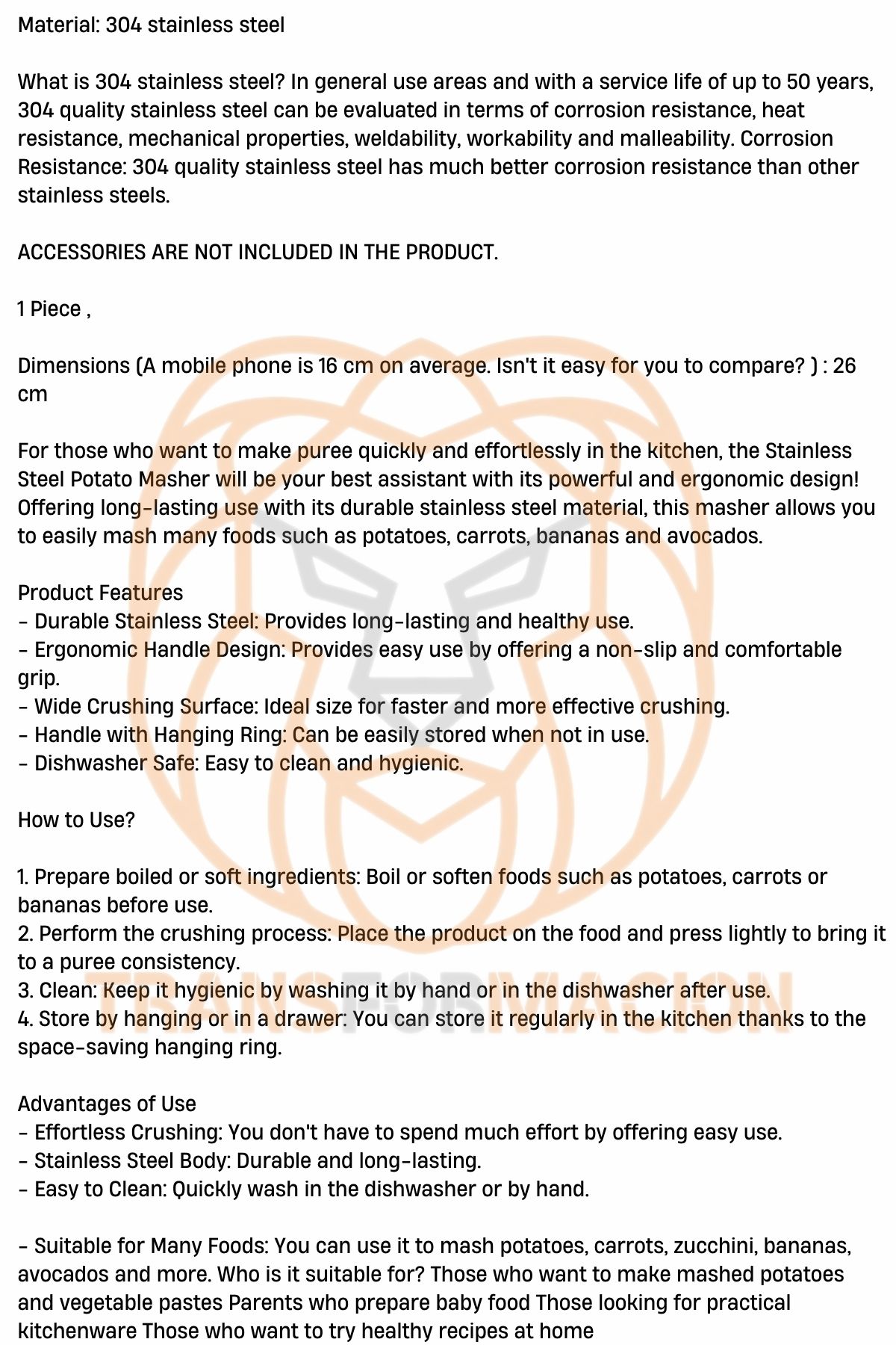 Patates Ezici  304 Paslanmaz Çelik Havuç Muz Avokado Ezici 721298