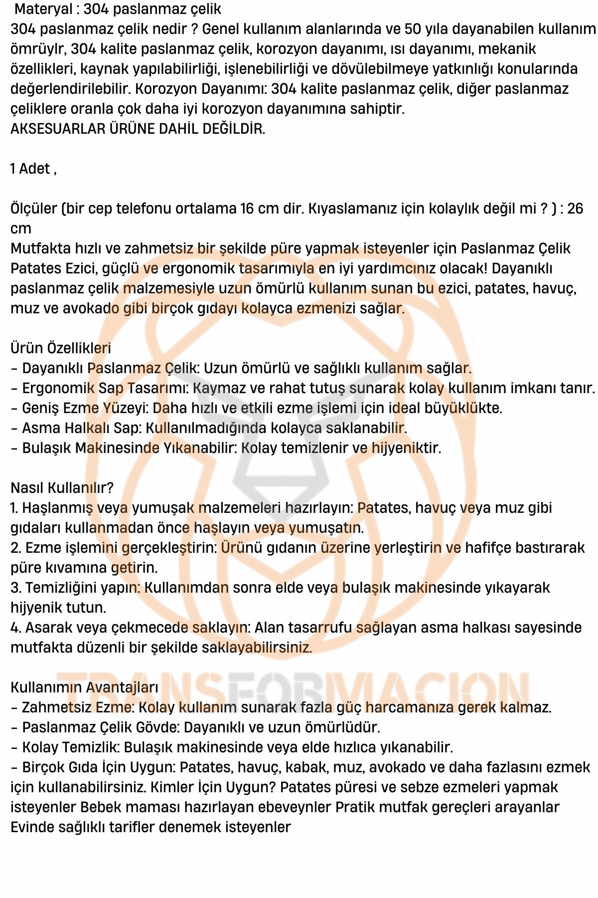 Patates Ezici  304 Paslanmaz Çelik Havuç Muz Avokado Ezici 721298