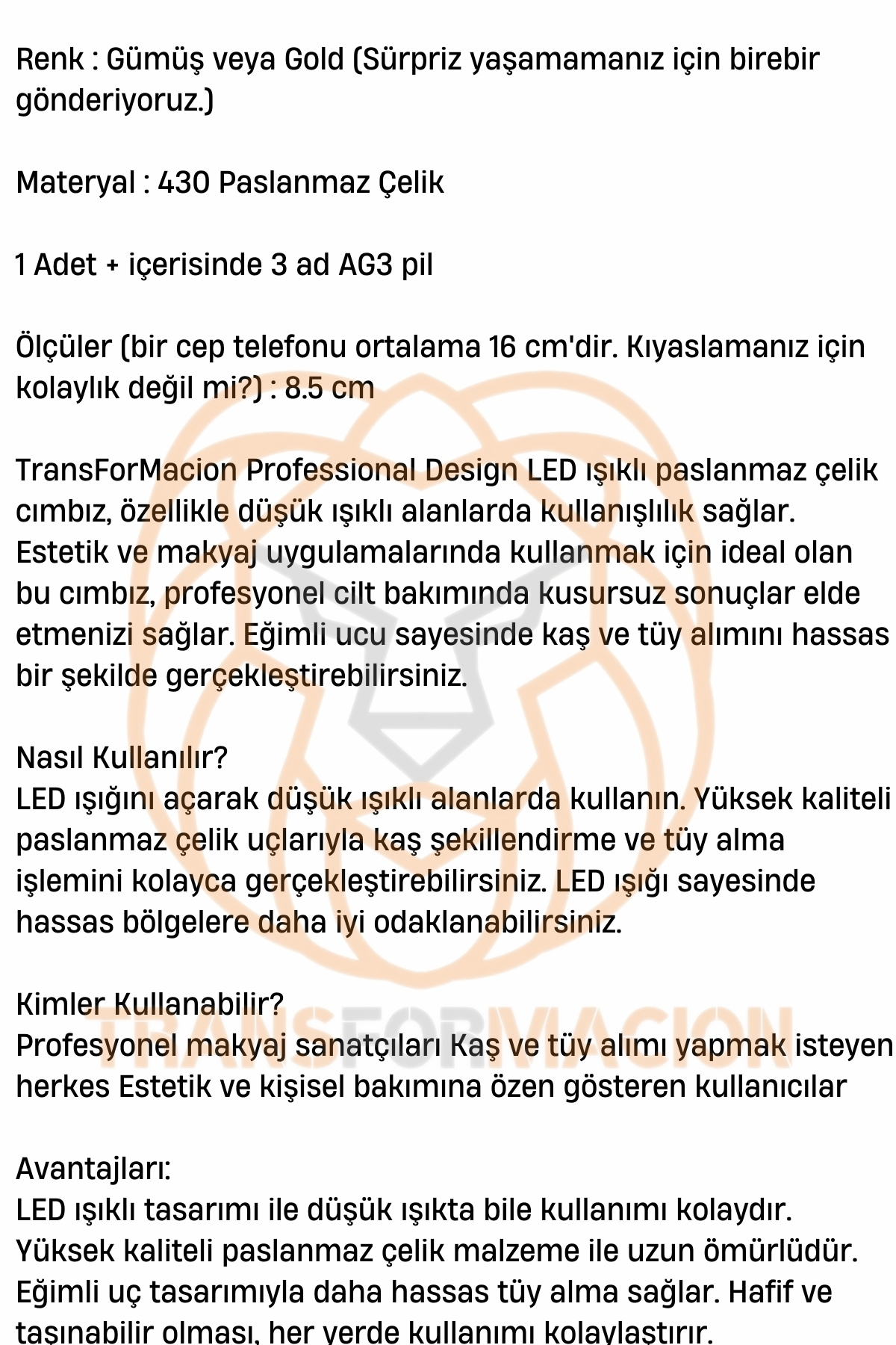 Led Işıklı Cımbız Kirpik Kaş Cımbız Epilasyon Cımbızı 721301