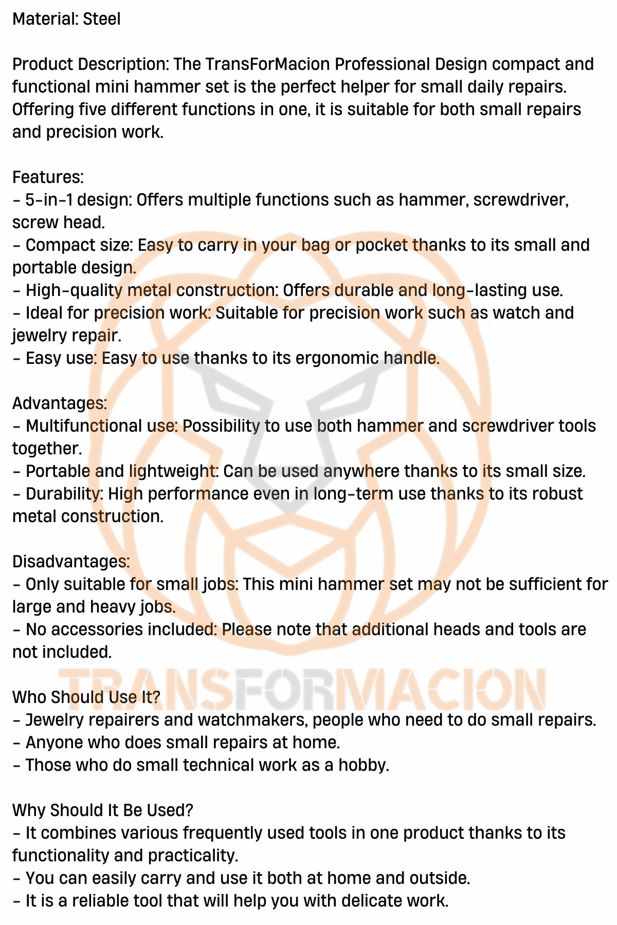 Çekiç ve 4 Farklı Tornavida Multi Set 721302