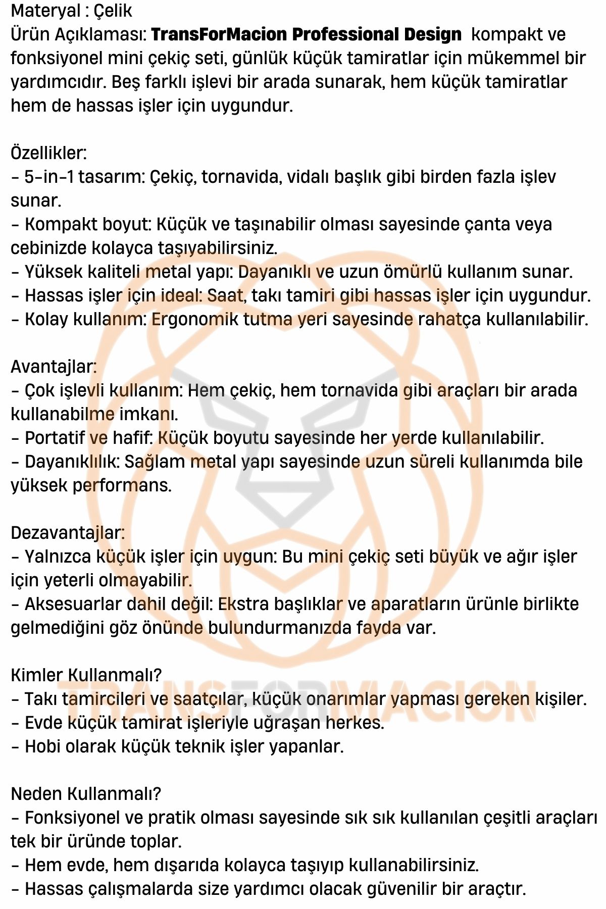 Çekiç ve 4 Farklı Tornavida Multi Set 721302