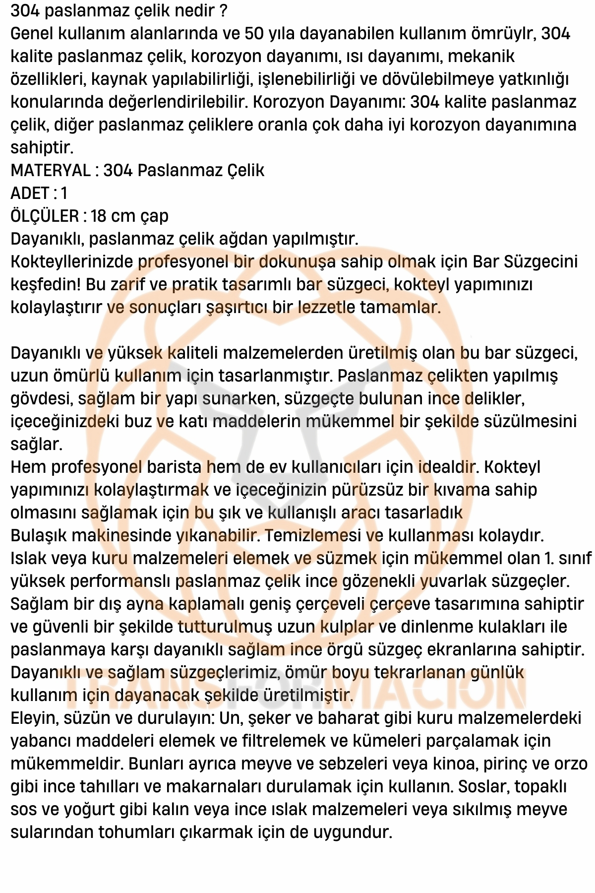 TransForMacion 18 Cm Süzgeç 304 Paslanmaz Çelik 721321