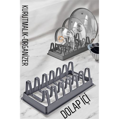 TransForMacion Tabak Düzenleyici Kurutmalık Dolap İçi Tencere Kapak Organizer GRİ 721351