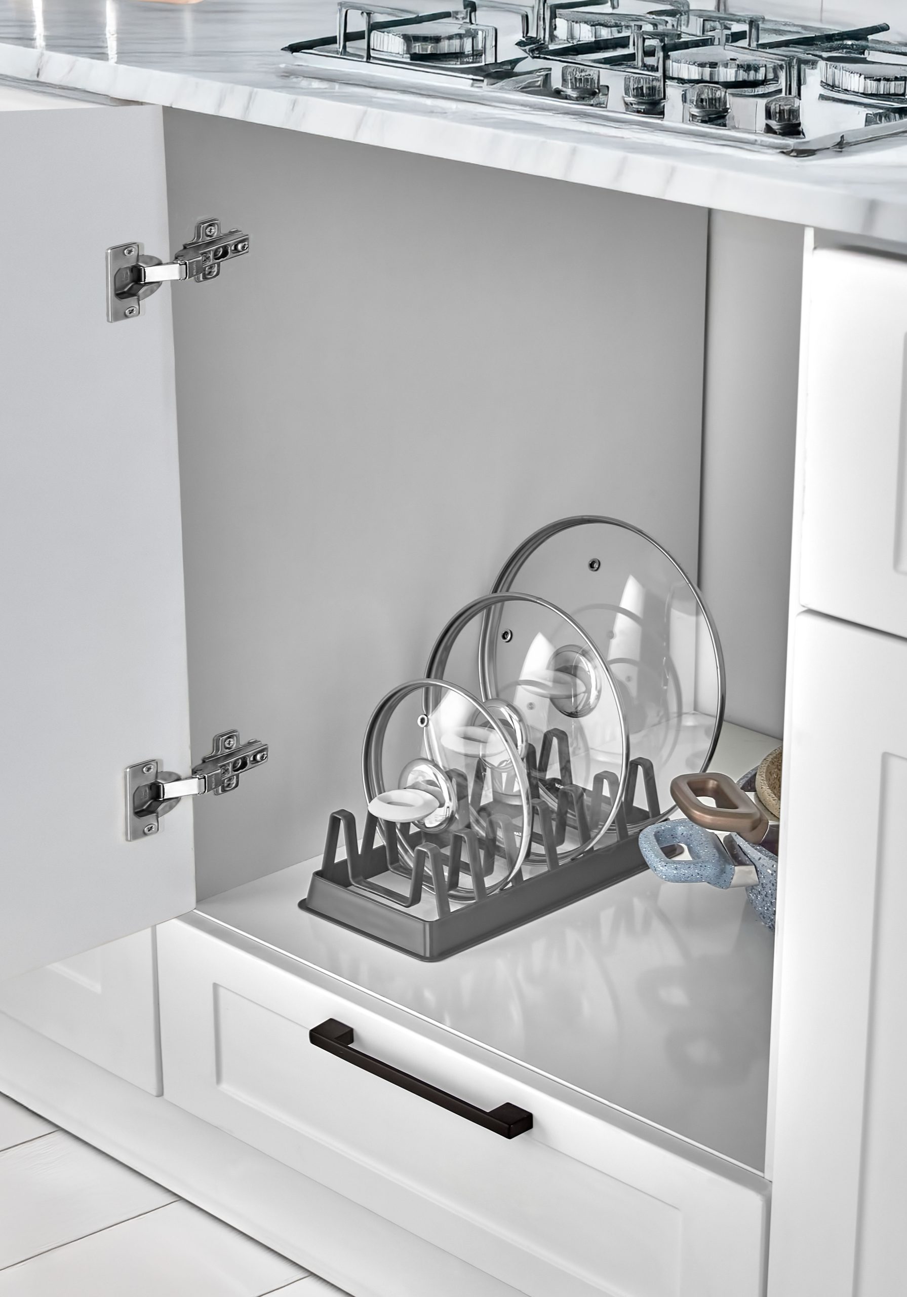 Tabak Düzenleyici Kurutmalık Dolap İçi Tencere Kapak Organizer GRİ 721351