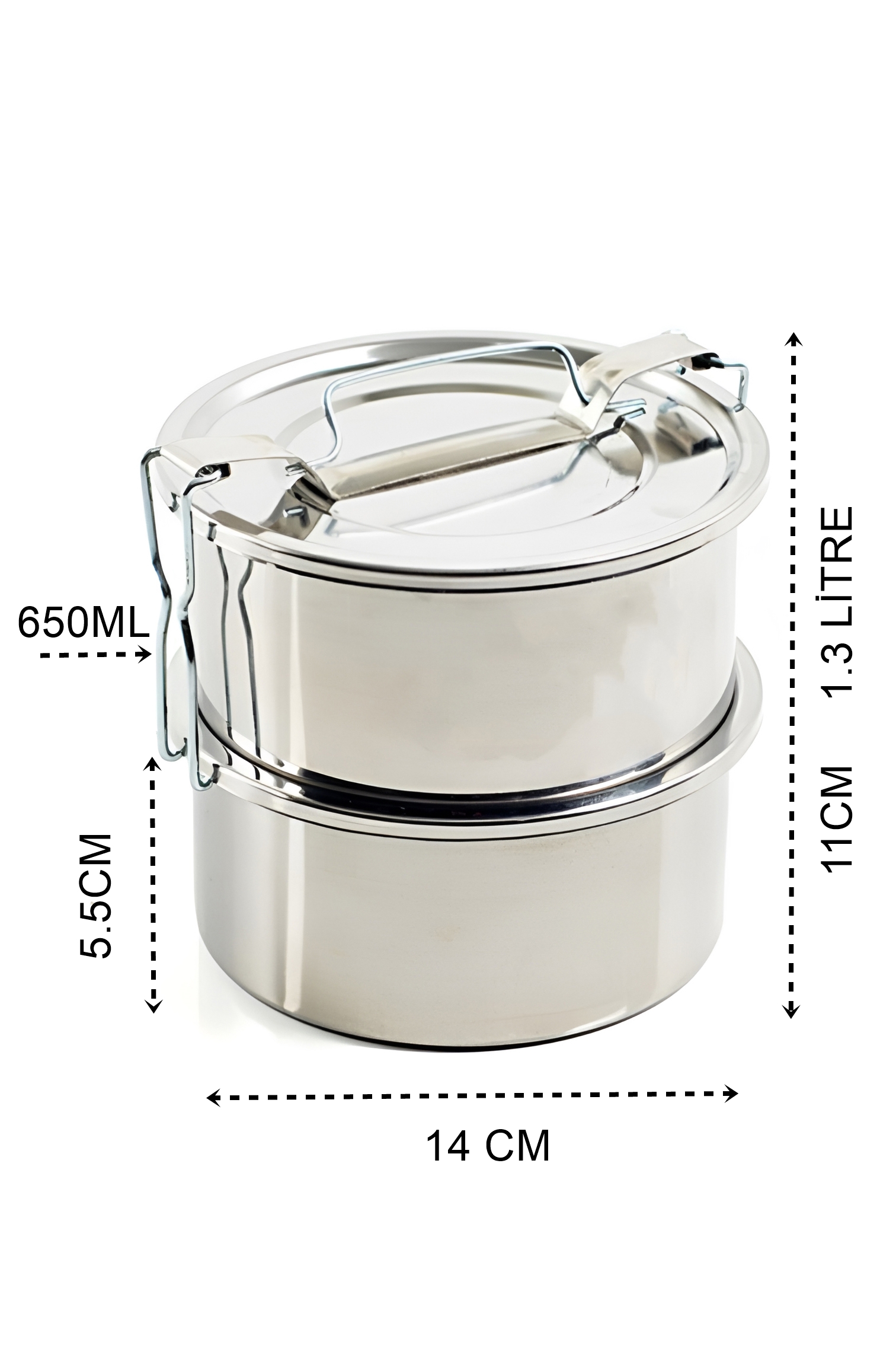 Sefer Tası Yemek Kabı Paslanmaz Çelik 2 Katlı 14 cm 1.3 LİTRE 721365