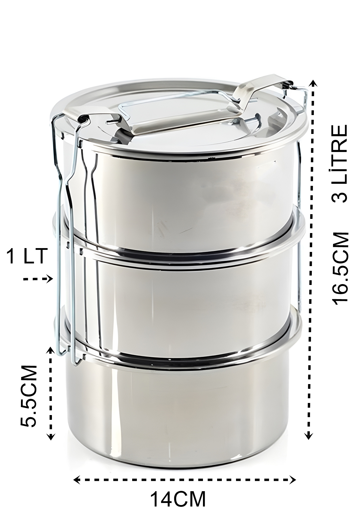 TransForMacion Sefer Tası Yemek Kabı Paslanmaz Çelik 3 Katlı 14 cm 3 LİTRE 721366