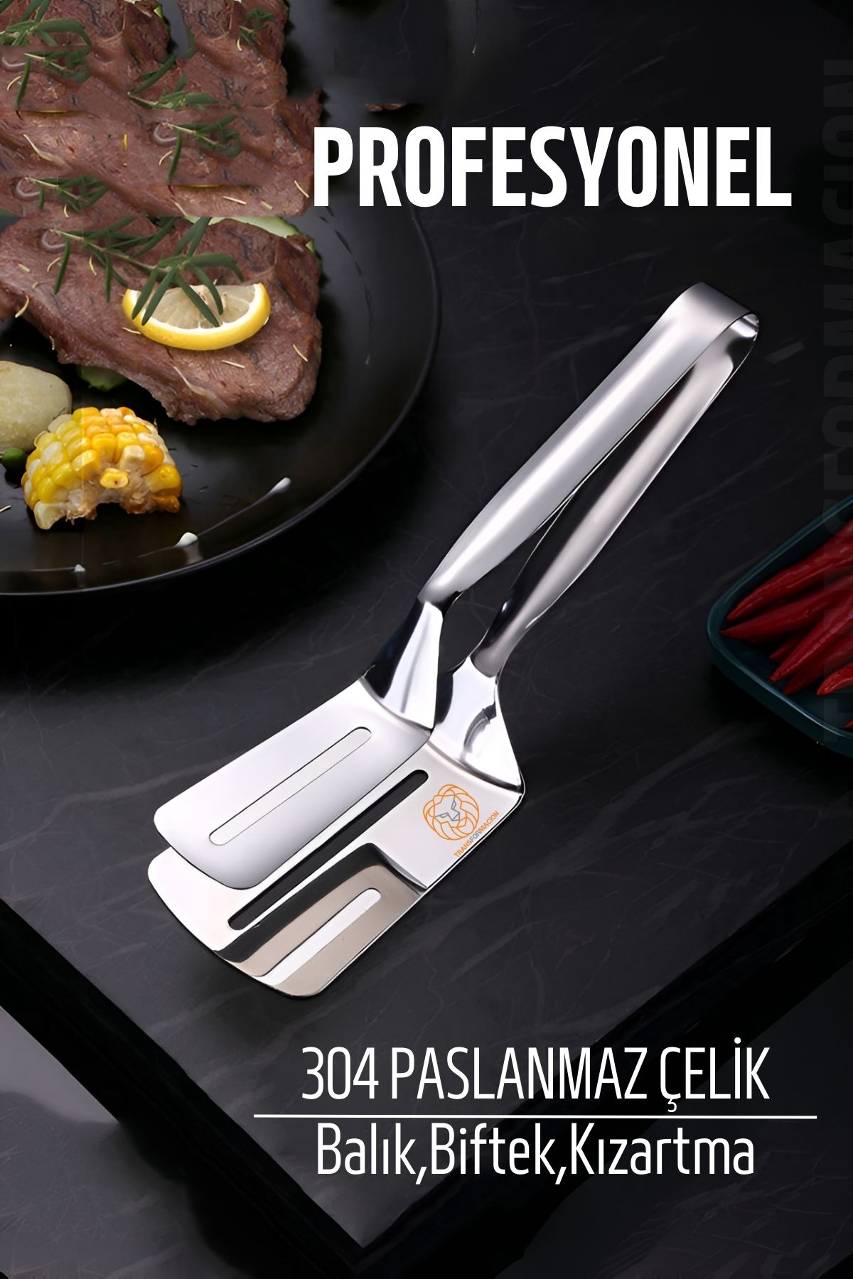 Spatulalı Maşa Biftek Balık Maşası 304 Paslanmaz Çelik 