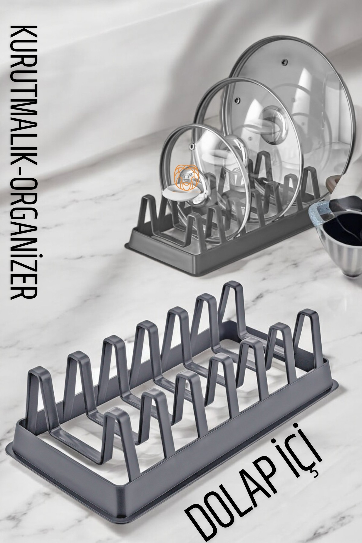 Tabak Düzenleyici Kurutmalık Dolap İçi Tencere Kapak Organizer GRİ  