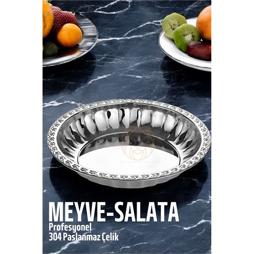 ModaCar Meyve Tabağı Salata Tabağı Çok Amaçlı Çukur Tabak Paslanmaz Çelik  