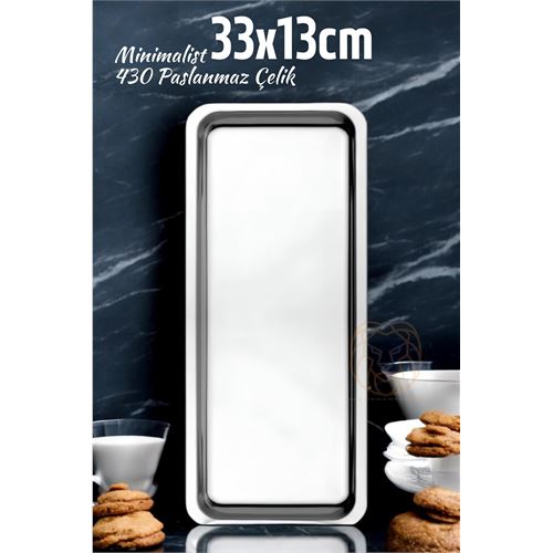 ModaCar Sunum Tepsisi Çay Kahve Tepsisi 33x13 cm 430 Paslanmaz Çelik  
