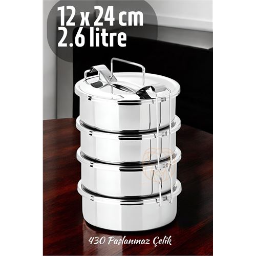 ModaCar Sefer Tası Yemek Kabı Paslanmaz Çelik 4 Katlı 12 cm 650 ml  