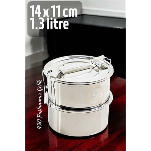 ModaCar Sefer Tası Yemek Kabı Paslanmaz Çelik 2 Katlı 14 cm 1.3 LİTRE  