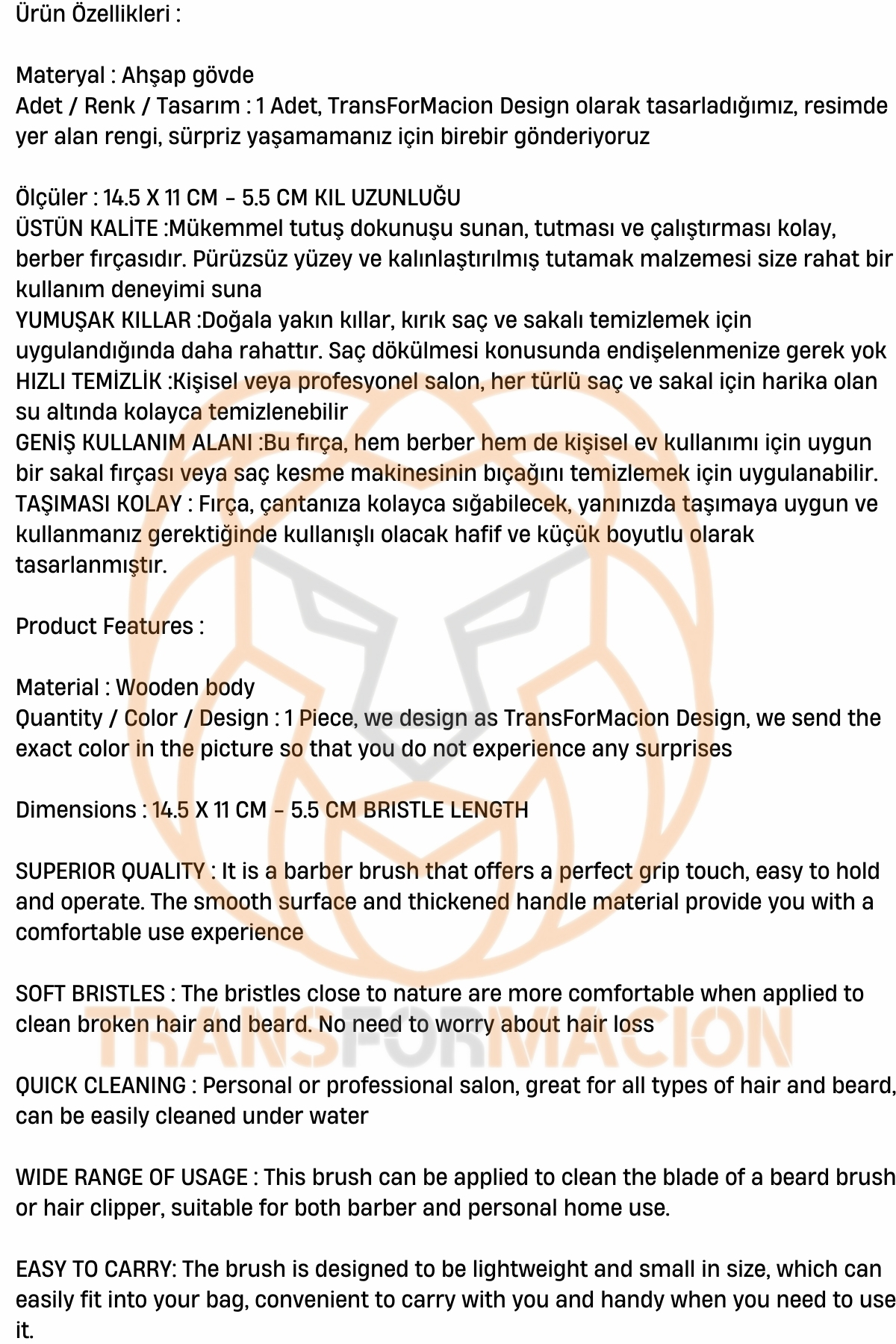 TransForMacion Ense Fırçası Berber Saç Kıl Tıraş Fırçası 721417  
