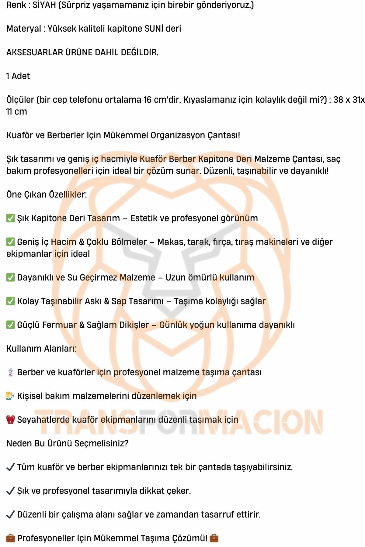 TransForMacion Kuaför Çantası Kapitone Deri Berber Çantası  721461