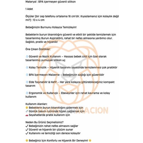 Transformacion Bebek Burun Aspiratörü Burun Temizleme Kiti 721462