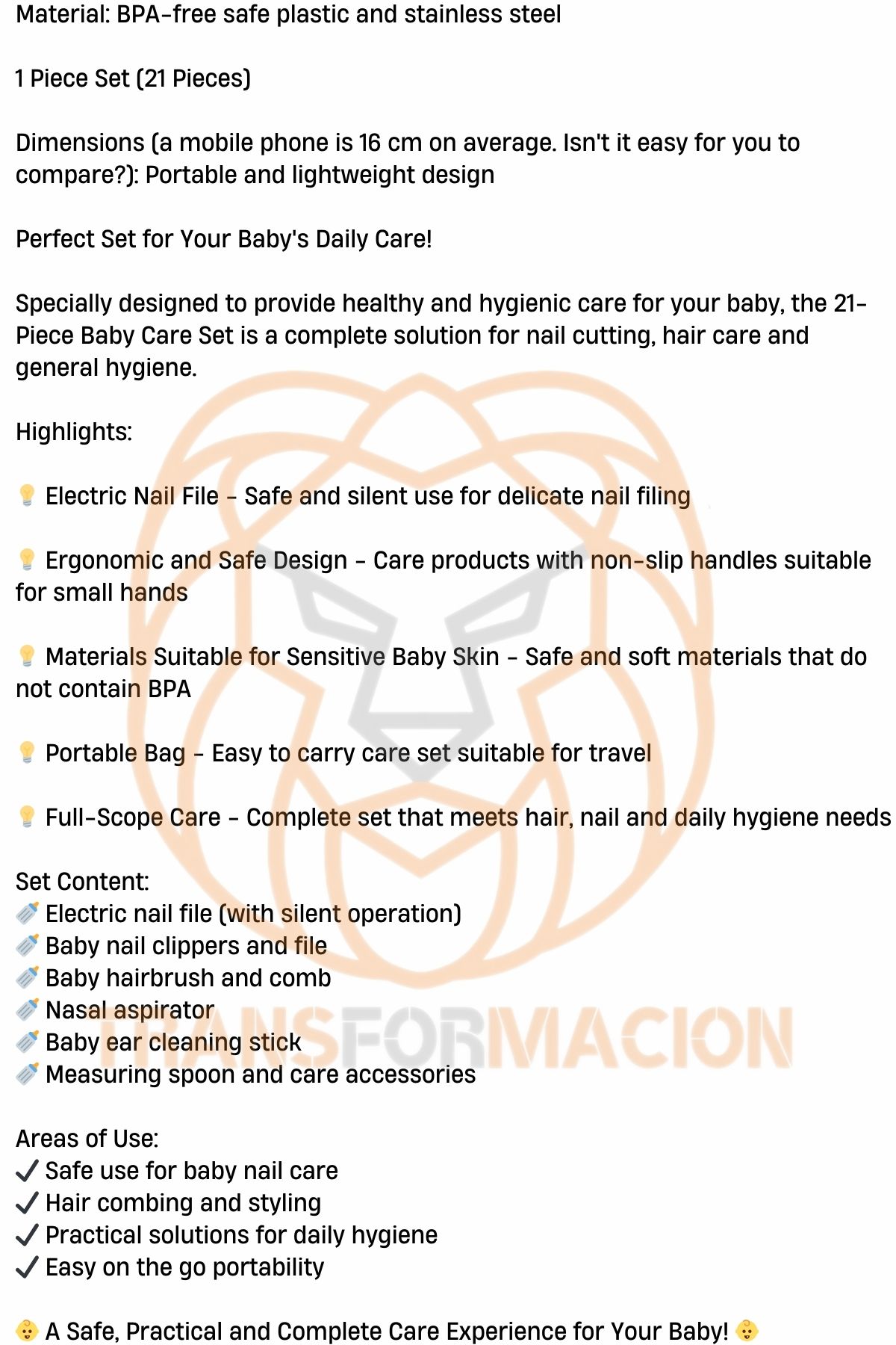 Transformacion Bebek Bakım Seti Çantalı Bebek Bakım Kiti 721463