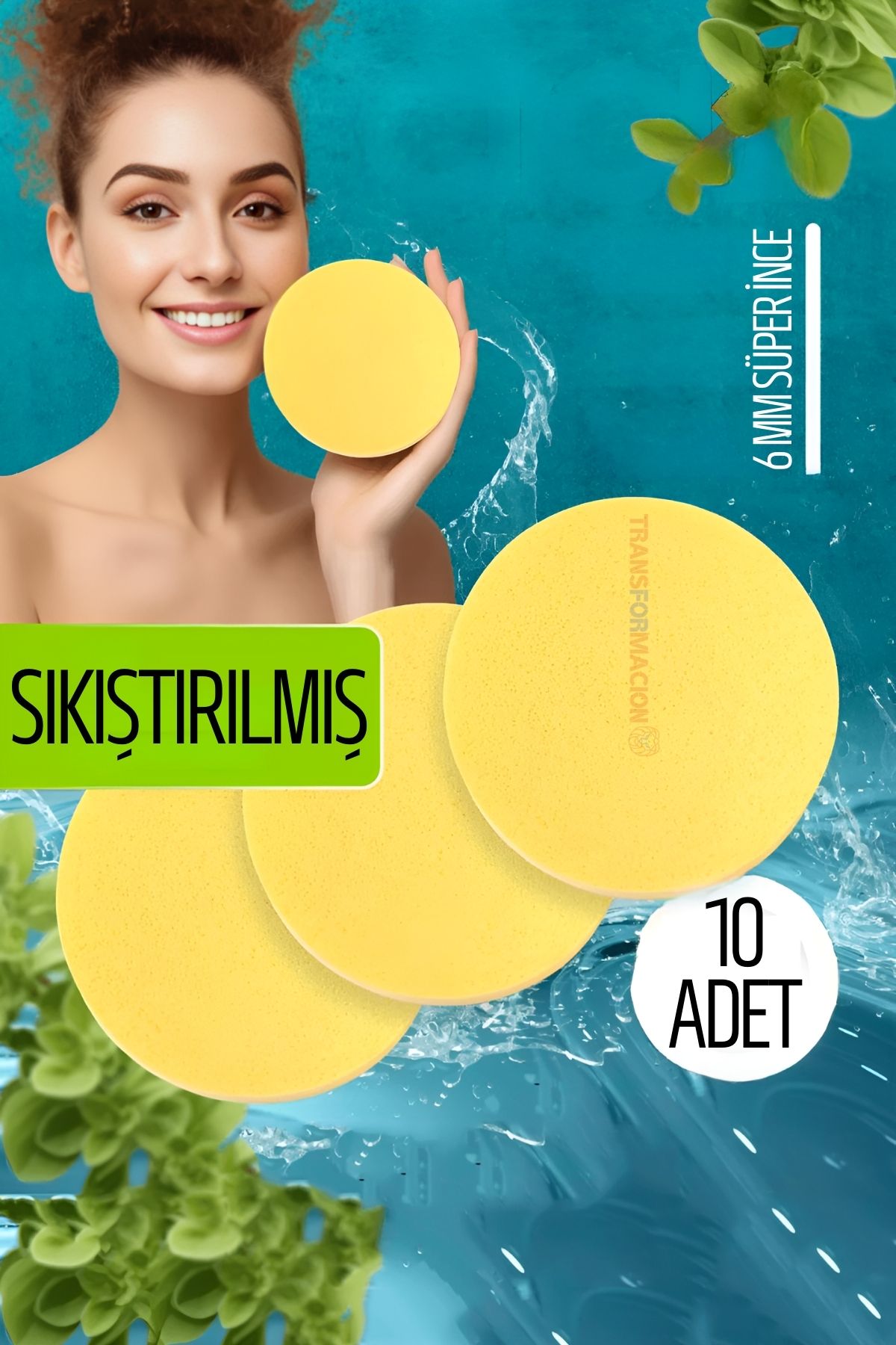 Sıkıştırılmış Makyaj Temizlik Pedi Cilt Temizlik Süngeri Doğal Selülöz 10 ADET 721467