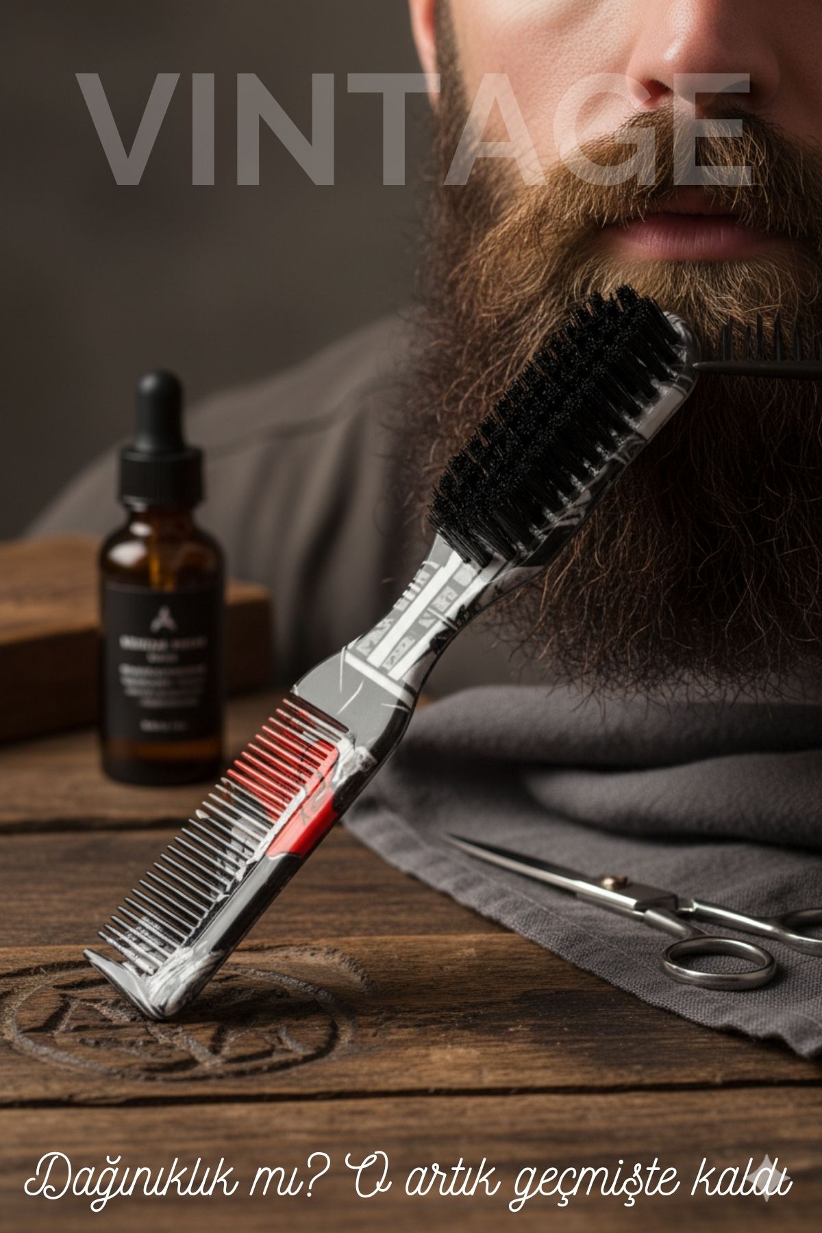 Vintage Sakal Bıyık Tarama Fırçası Çift Taraflı Sakal Tarak ve Fırça – Şekillendirici, Anti-Statik 