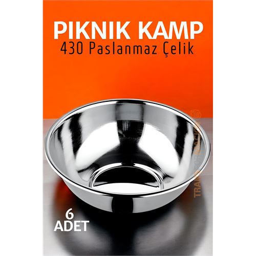 ModaCar Paslanmaz Çelik Yemek Tası Çorba Kasesi Kamp Piknik Tabağı 6 ADET 