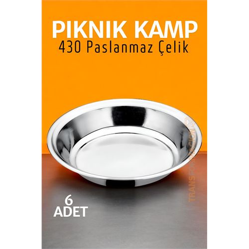ModaCar Paslanmaz Çelik Tabak Seti Kamp Piknik Tabağı 6 ADET 