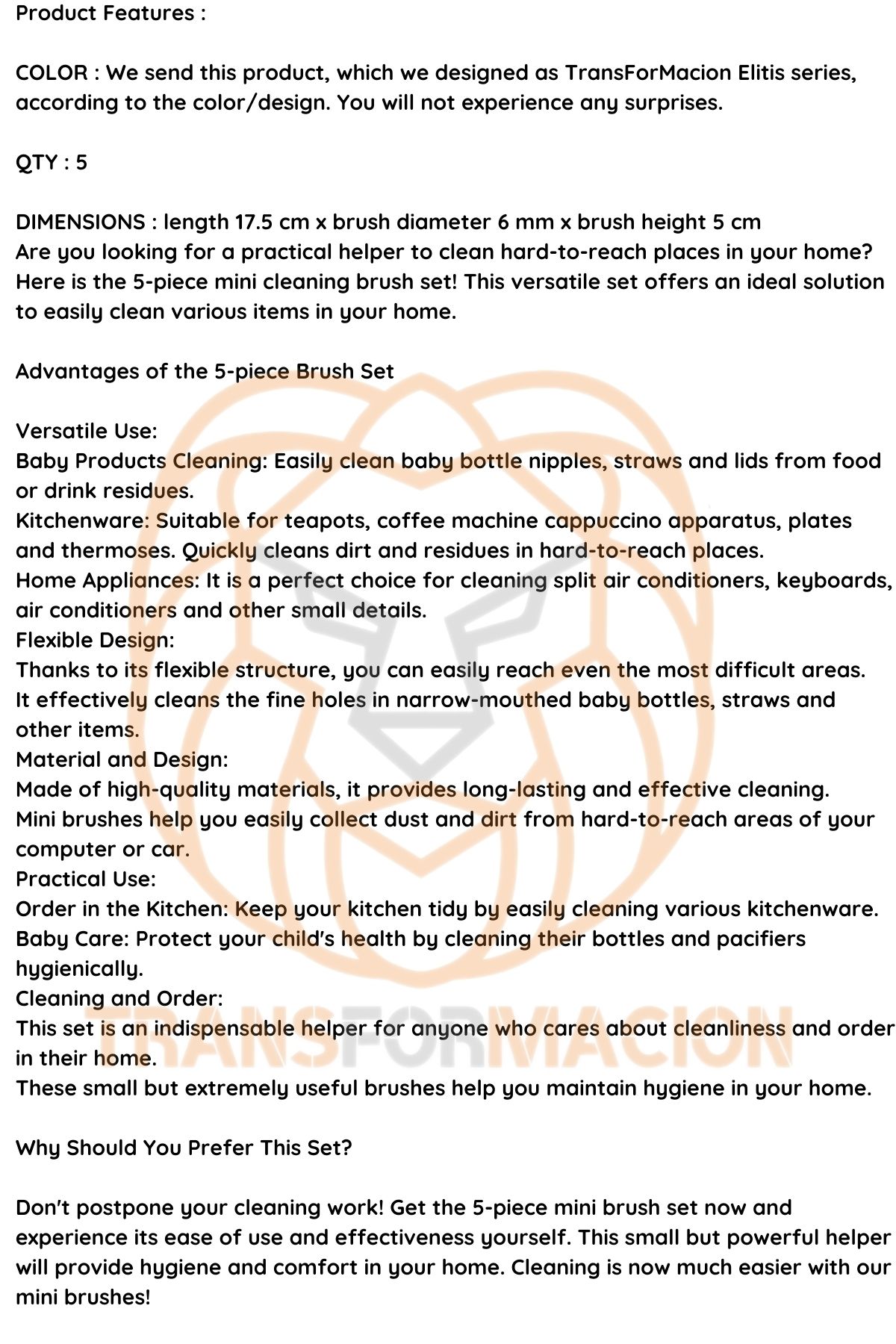 Mikro Fırça Klima Biberon Pipet Fırçası 5 Adet 721514 