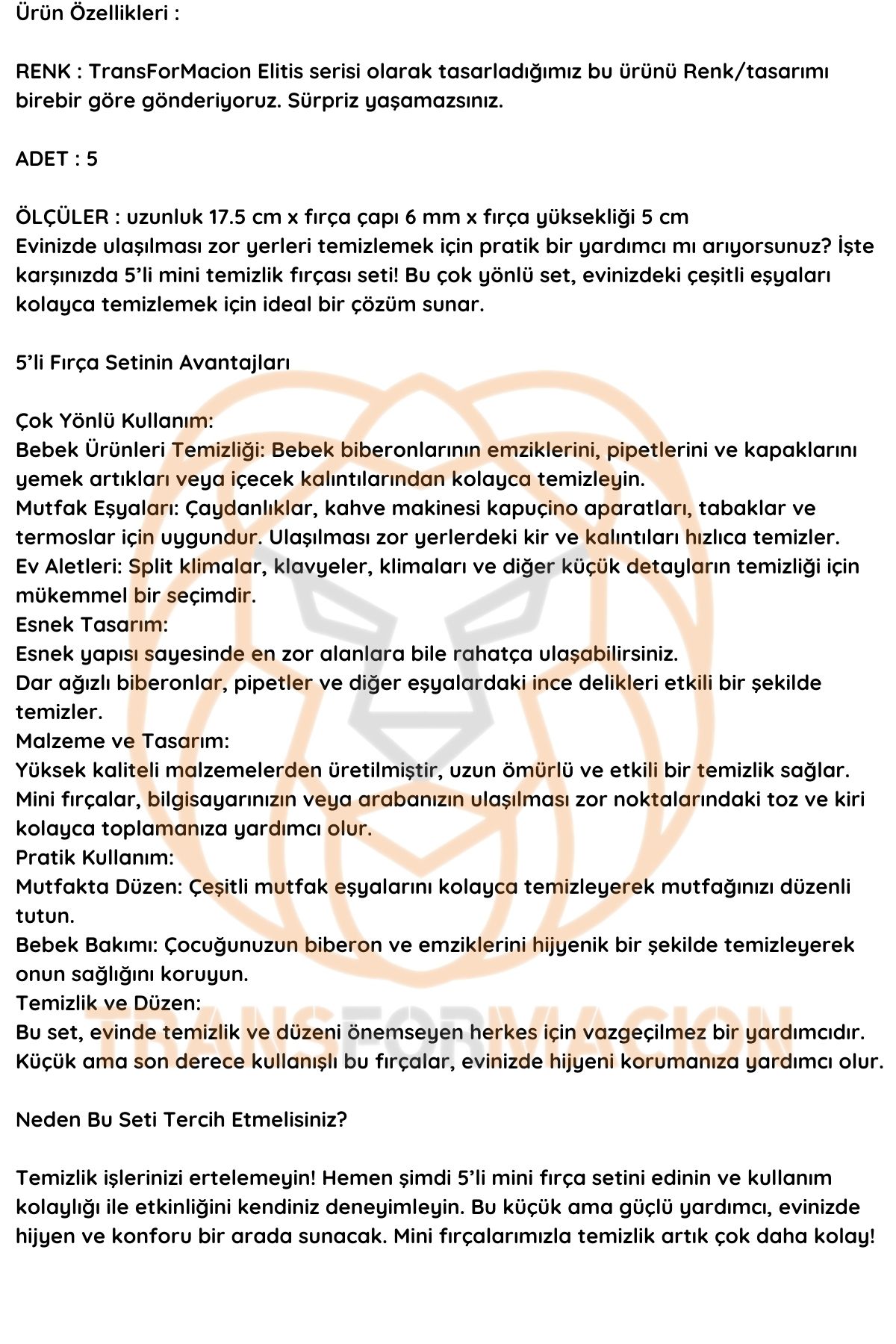 Mikro Fırça Klima Biberon Pipet Fırçası 5 Adet 721514 