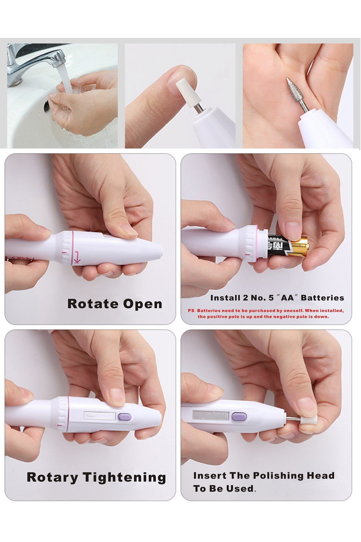 Profesyonel 5 Başlıklı Pilli Manikür Pedikür Seti - Güçlü Motorlu Tırnak Törpü ve Parlatıcı Bakım Kiti 