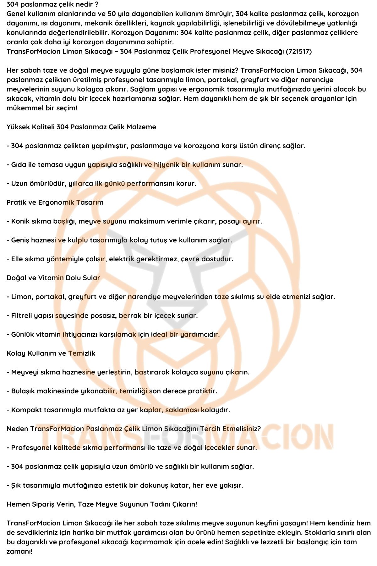 Limon Sıkacağı 304 Paslanmaz Çelik Meyve Sıkacağı  Profesyonel  