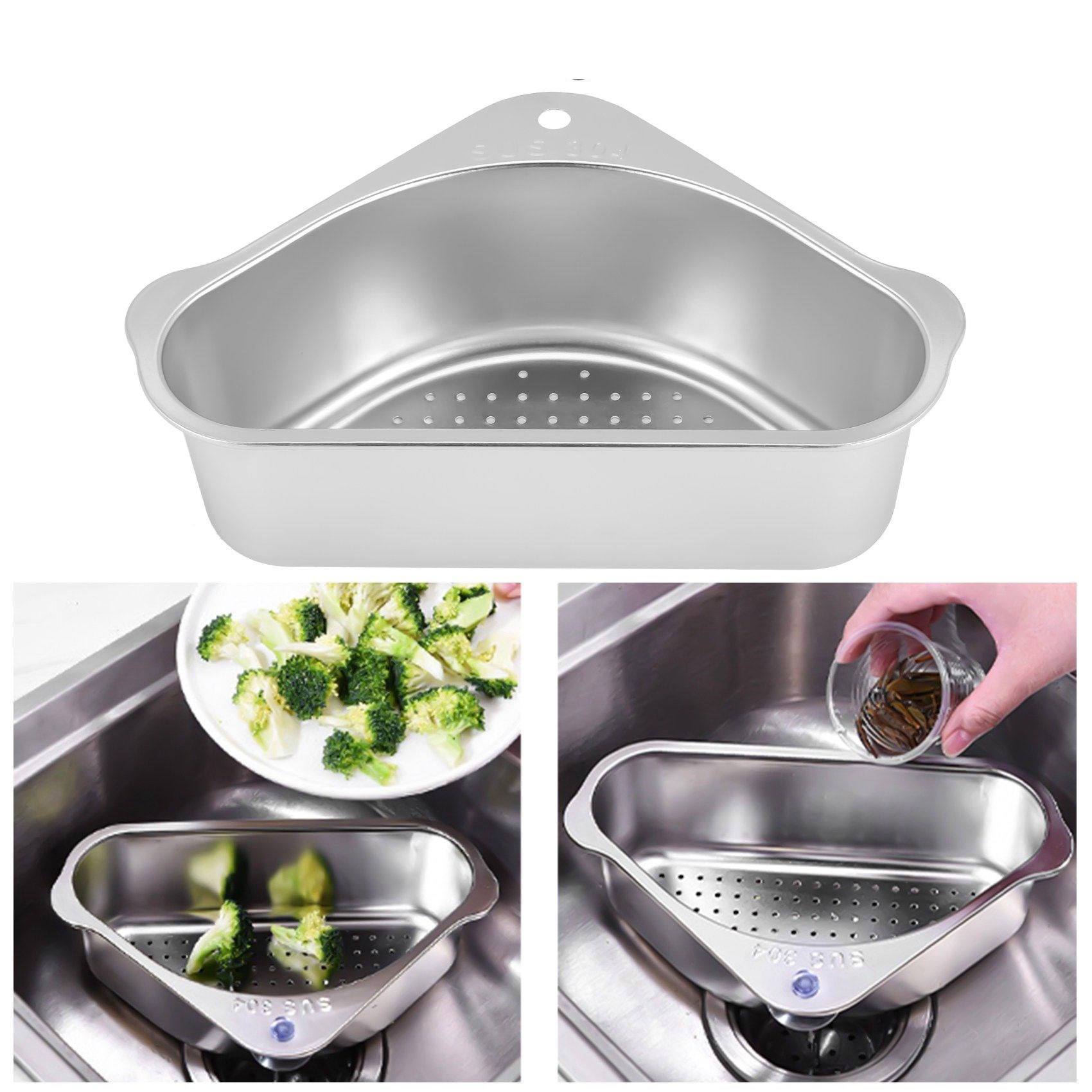 Inox Lavabo Köşe Süzgeci Organizer 304 Paslanmaz Çelik 721520