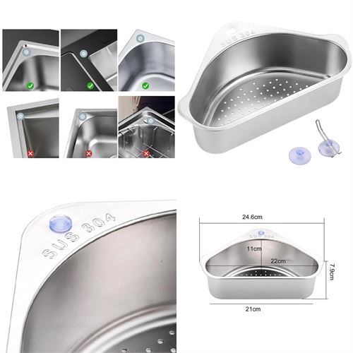 ModaCar Inox Lavabo Köşe Süzgeci Organizer 304 Paslanmaz Çelik  