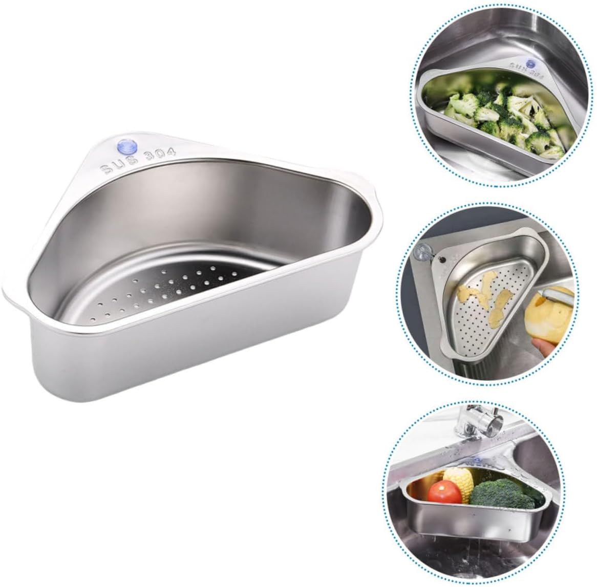 Inox Lavabo Köşe Süzgeci Organizer 304 Paslanmaz Çelik  