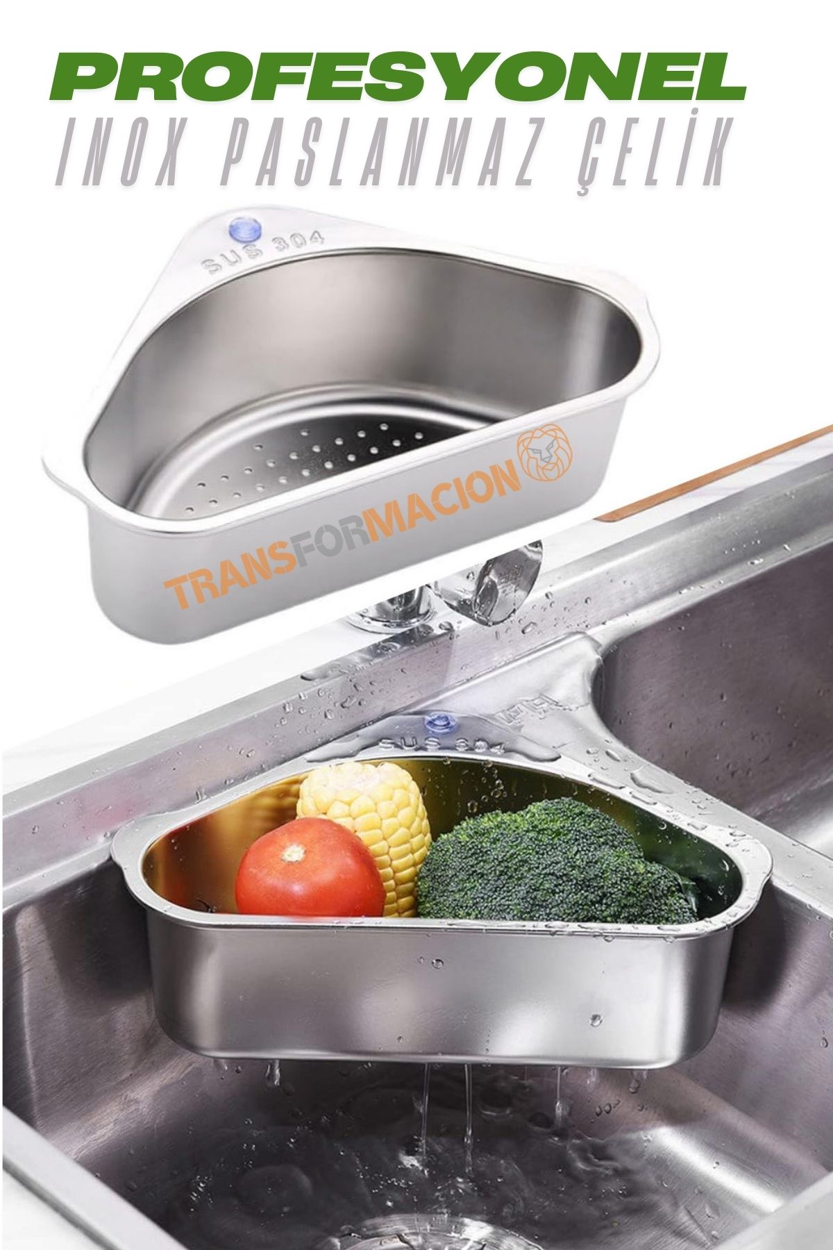Inox Lavabo Köşe Süzgeci Organizer 304 Paslanmaz Çelik  